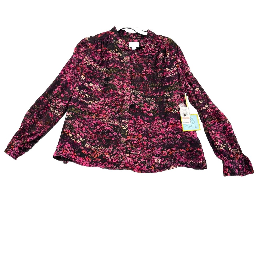 CeCe Top Women's 2X Floral Blouse Long Sleeve Ruffle Cuff Shirt NWT $79